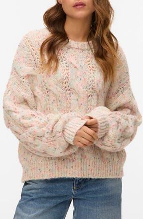 Vero Moda Zena Nep Cable Sweater in Birch Detail Combo at Nordstrom Rack, Size X-Small