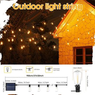 OEM Guirnalda De Luces Solares, Impermeables, Regulables, 9 M, 25 Bombillas