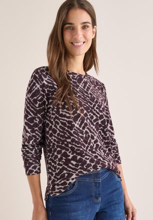 Cecil Langarmshirt CECIL, Damen, Gr. M (40), eggplant rot melange, Web, Obermaterial: 67% Viskose, 28% Polyester, 5% Elasthan, gemustert, l&auml;ssig geschnitten