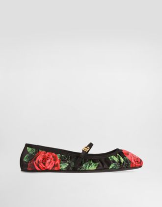 Dolce & Gabbana Rose-print Satin Ballet Flats - Woman Flat Shoes Multicolor 36.5