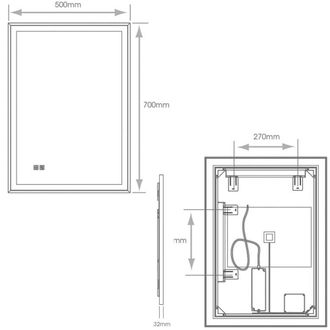 Loops 500 x 700mm IP44 MATT BLACK LED Bathroom Mirror & Demister Tunable White Border