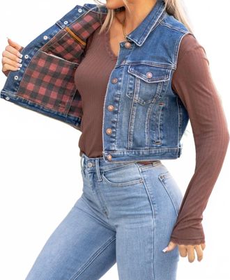 Judy Blue Reversible Buffalo Flannel Print Vest In Medium Blue