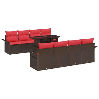 vidaXL Conjunto De Sof&aacute; De Jard&iacute;n 9 Pcs Marr&oacute;n Rattan De Poli&eacute;ster Vidaxl