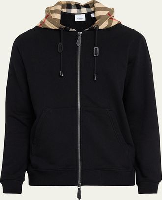 Burberry Mens Samuel Full-Zip Check Hoodie