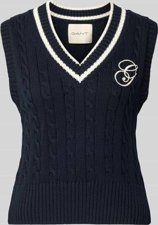 GANT Pullunder mit V-Ausschnitt und Label-Stitching in Marine, Gr&ouml;&szlig;e XXL