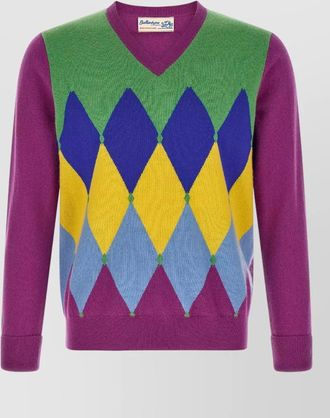 Ballantyne cashmere ribbed v-neck intarsia sweater