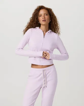 Vuori Clothing Halo Mini Full Zip Hoodie | Lilac Breeze Heather | XS, Size Extra Small