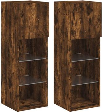 vidaXL Vidaxl - Muebles de tv con luces led 2 uds roble ahumado 30,5x30x90 cm