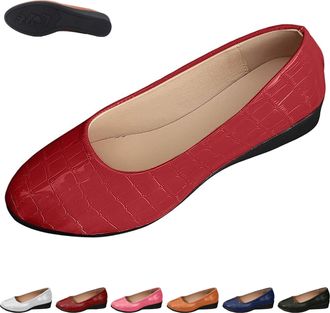 Generic Womens Slip on Ballet Shoes, Pointed Toe Orthopaedic Leather Work Flat Shoes Comfortable Dress Casual Wedge Loafers (red,4.5)