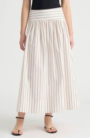 NVLT Poplin Gathered Midi Skirt in Cream/Black Stripe at Nordstrom Rack, Size X-Large