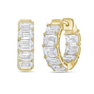 Diana M. Jewels 14kt yellow gold emerald lab grown diamond round huggie hoops weighing 3.00 cts tw, 0.50