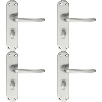 Loops 4x PAIR Slim Round Bar Lever on Shaped Bathroom Backplate 185 x 40mm Chrome