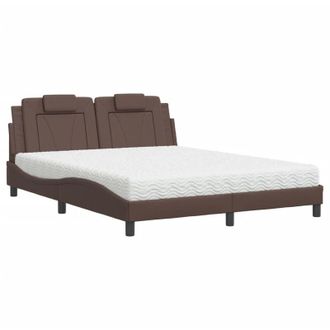 vidaXL Cama Con Colch&oacute;n Cuero Sint&eacute;tico Marr&oacute;n 160x200 Cm Vidaxl