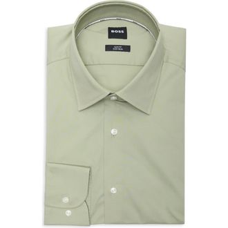 BOSS Hank Kent Slim Fit Easy Iron Dress Shirt in Light/Pastel Green at Nordstrom Rack, Size 17.5R