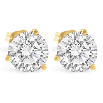 Pompeii3 4 Ct TW Round Lab Grown Ideal Cut Martini Diamond Studs 14k Yellow Gold