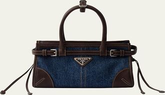 Prada Bonnie Denim & Leather Top-Handle Bag