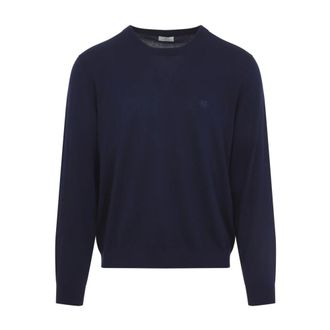 Etro Round-neck Knitwear, male, Blue, XL, Knitted C-Neck