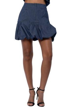Ciebon Raz Ruffled Faux Denim Miniskirt in Denim Blue at Nordstrom Rack, Size Large