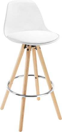 Woltu Woltu 1x Taburete De Bar Con Respaldo Marco De Madera Maciza Muebles Cocina Taburete Alto Para Cocina Bar, Cuero Sint&eacute;tico, Blanco
