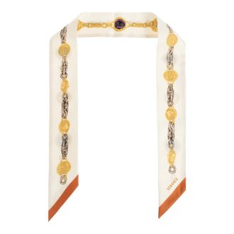 Versace Silky Scarves, unisex, Beige, Size: ONE SIZE Printed Silk Twill Ribbon
