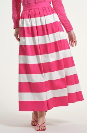 Isaac Mizrahi New York Wide Stripe Stretch Cotton Maxi Skirt in Pink/White at Nordstrom, Size 10