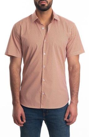 Jared Lang Trim Fit Short Sleeve Cotton Button-Up Shirt in White - Orange at Nordstrom Rack, Size Xx-Large