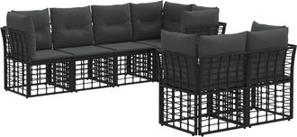 vidaXL Conjunto De Sof&aacute;s De Exterior 7 Uds. Negro Poli&eacute;ster Vidaxl