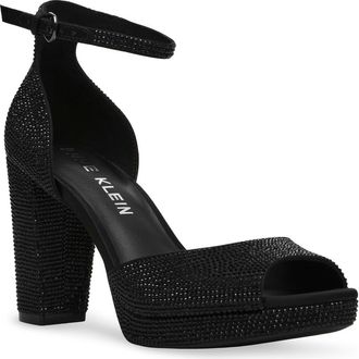 Anne Klein Vista Ankle Strap Platform Sandal in Black Crystal at Nordstrom, Size 8.5