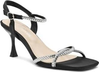 Touch Ups Sandal Womens Black Square Toe Stiletto Heel Ankle Strap GAL286