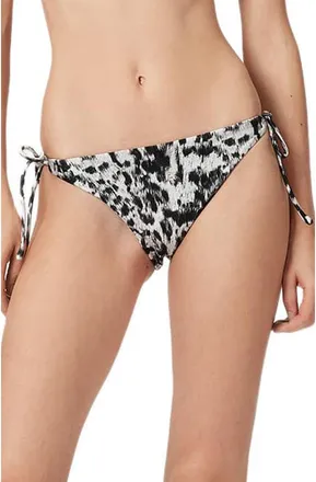 AllSaints Saph Side Tie Bikini Bottoms in Grey Leopard at Nordstrom, Size Medium