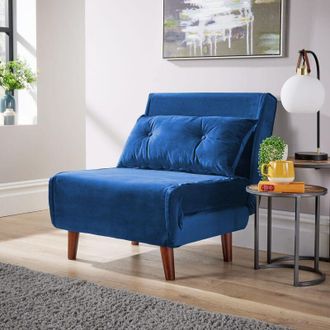 Home Source Industries Home Source - Single Sofa Bed Folding Chair Velvet Blue Wooden Legs One Pillow Home Furniture
