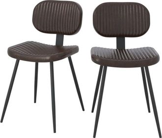 Rendez-Vous D&eacute;co Set De 2 Sillas En Cuero Marr&oacute;n Con Patas De Metal Negro - Clovis