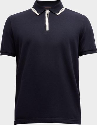 Loro Piana Mens Comfort Pique Quarter-Zip Polo Shirt