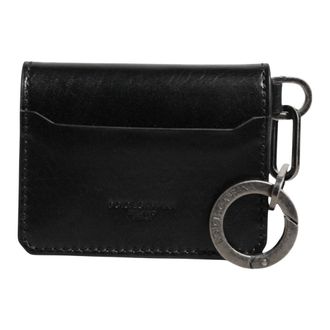 Dolce & Gabbana Wallets & Cardholders, unisex, Black, Size: ONE SIZE Black Leather Logo Embossed Key Chain Card Holder