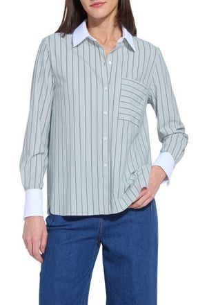 Lyss&eacute; Stripe Button-Up Shirt in Moonstone Stripe at Nordstrom, Size X-Small