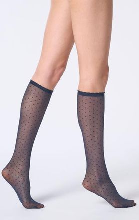 Orobl&ugrave; Plumetis Knee High Tights in Blue 11 at Nordstrom