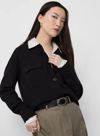 Contemporaine Womens Flap-pocket Polo Shirt-collar cardigan