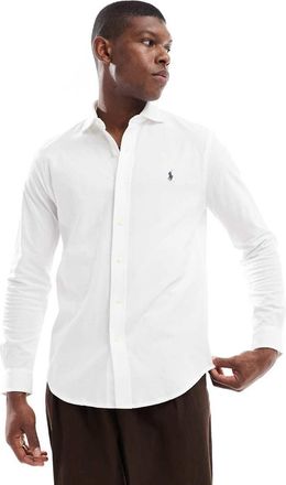 Polo Ralph Lauren Camicia in jersey di cotone bianca a nido dape con logo a icona-Bianco