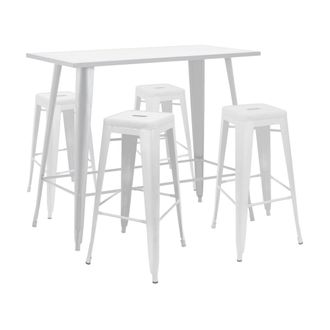 Oviala Mesa alta de jard&iacute;n y 4 taburetes en metal blanco