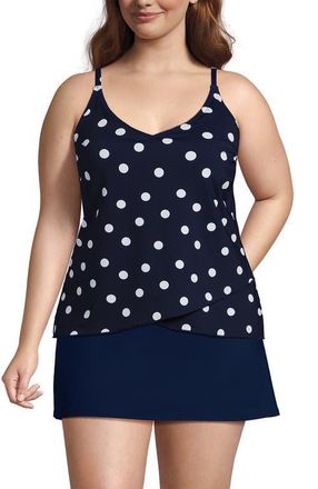 Lands End Plus Size DD-Cup Chlorine Resistant V-Neck Tulip Hem Tankini Swimsuit Top in Deep Sea Navy Polka Dot at Nordstrom, Size 1X