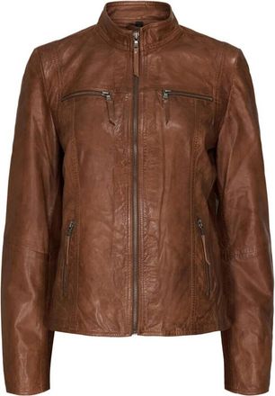 Notyz Klassieke Leren Bikerjas Donker Cognac - Dames - Leren en Su&egrave;de Jassen - Bruin - XS - Leer - Jassen