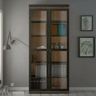 Dmora Dmora - Vitrina Axinte, Aparador De Exposici&oacute;n, Vitrina Multiusos, Aparador De Sal&oacute;n, 89x36 H200 Cm, Negro Y Nogal