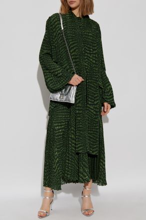 Balenciaga Pleated Dress With Animal Print, Womens, Green