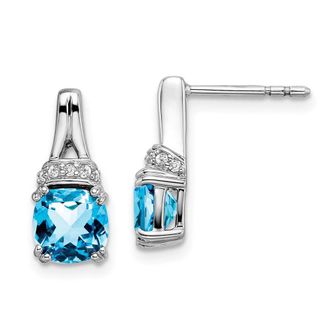 Diamond2Deal 14k White Gold Blue Topaz and Diamond Earrings