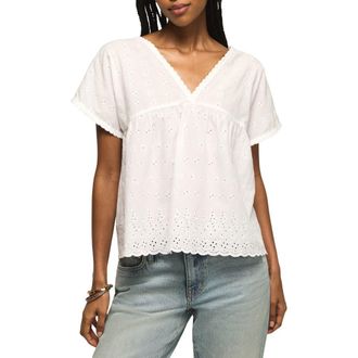 Lucky Brand Eyelet Babydoll Top in Bright White at Nordstrom, Size Xx-Large