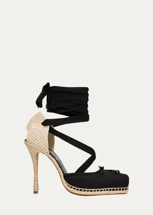 Christian Louboutin 100mm Cassiadrilla Canvas Lace-Up Espadrille Pumps
