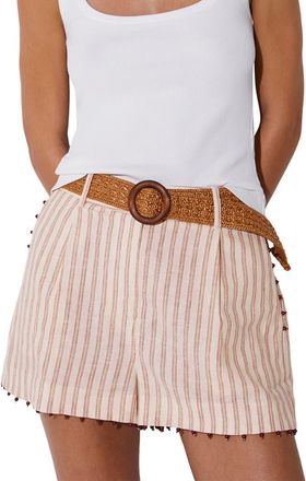 Reiss Chloe Beaded Belted Linen Blend Cover-Up Shorts in Coral Orange/iv at Nordstrom, Size 10