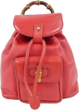 Gucci Red Color Leather Backpack (Pre-Owned)
