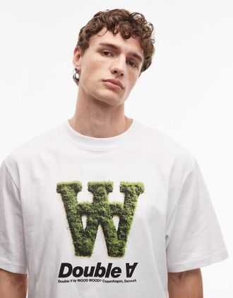 Wood Wood Double A By Wood Wood - Liam - T-shirt bianca con logo effetto muschio-Bianco