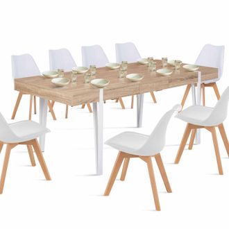 IDMarket Austria Tavolo Da Pranzo Rettangolare Allungabile Per 6-10 Persone Con Gambe A Spillo Bianche 160-200 Cm
